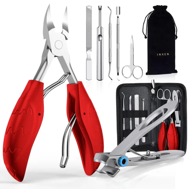 INXEN Profi Nagelknipser Set 7-teilig Rot für dicke Fußnägel