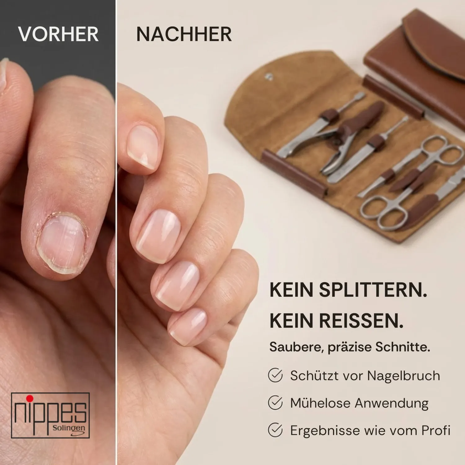Nippes Solingen Classic Maniküre Set 7-tlg Edelstahl Rindsleder