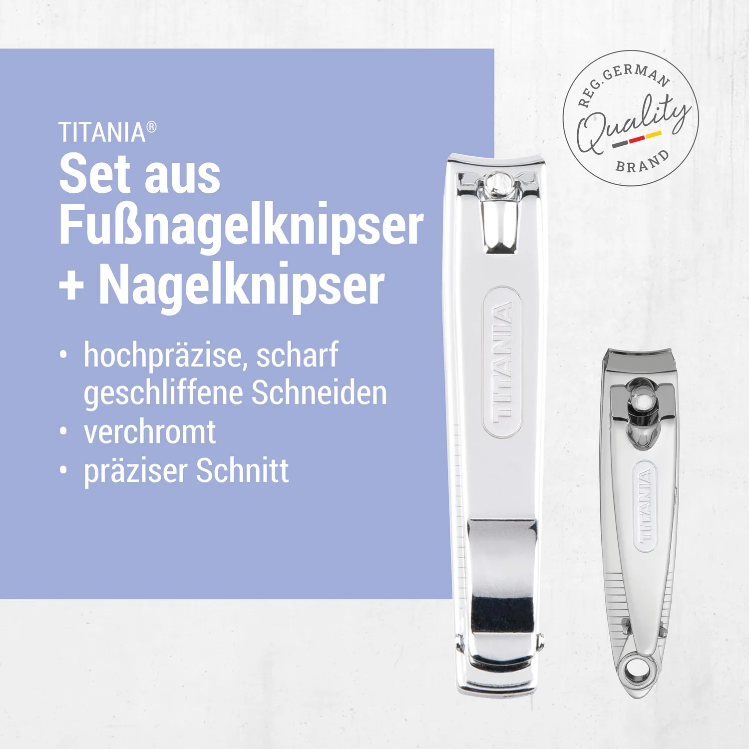 Titania Nagelknipser Set 2-teilig mit Feile silber