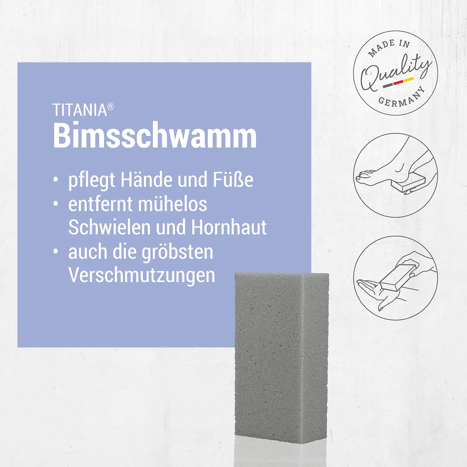 Titania Bimsschwamm eckig Bimsstein für Hornhaut