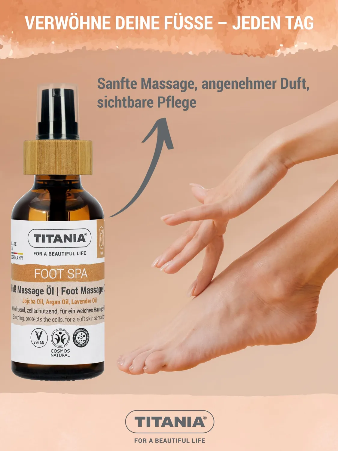 Titania Fuß Massage Öl 58 ml vegan Jojoba Argan