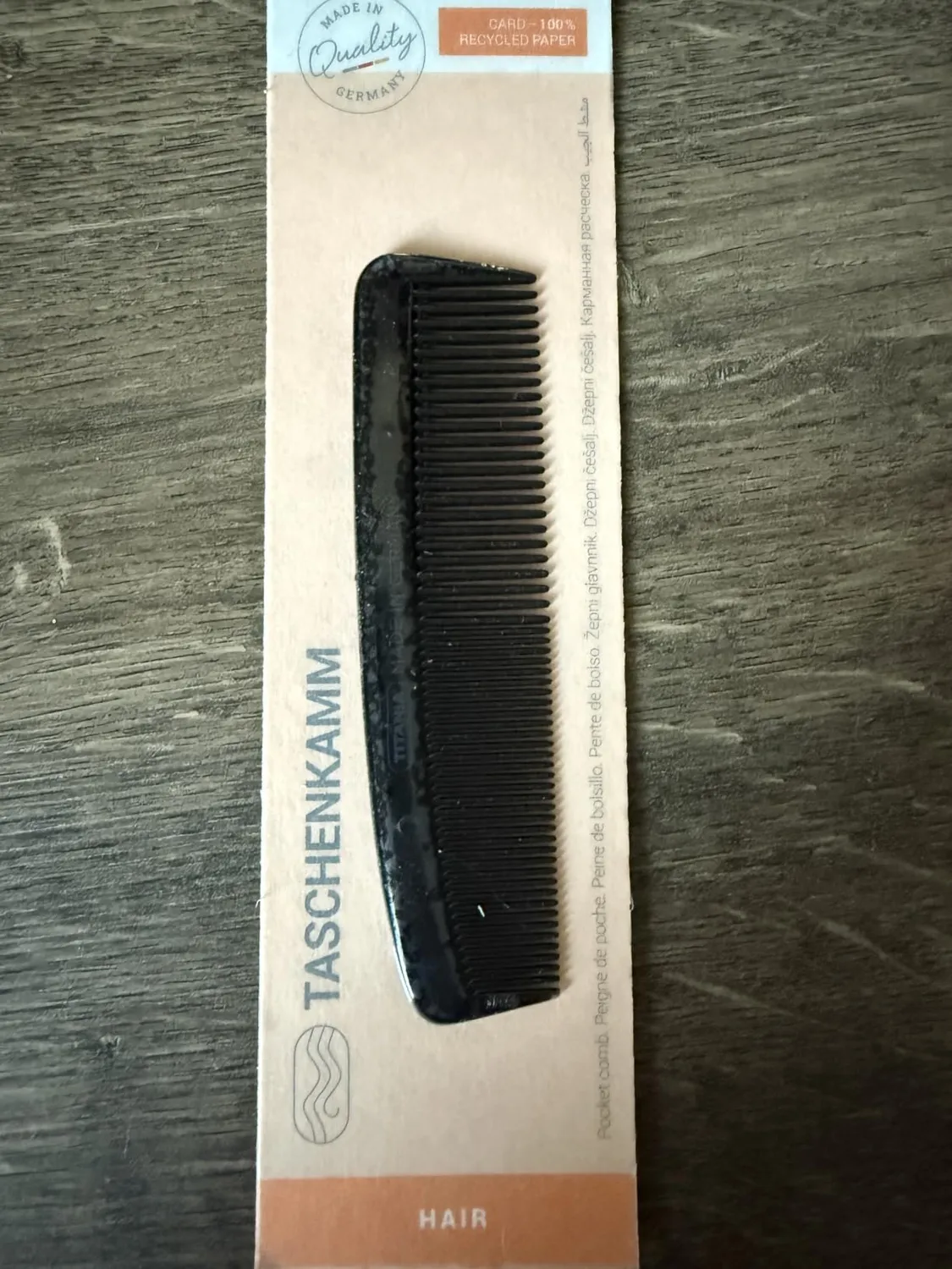 Titania Taschenkamm 12,5 cm doppelt Braun Bart Haar