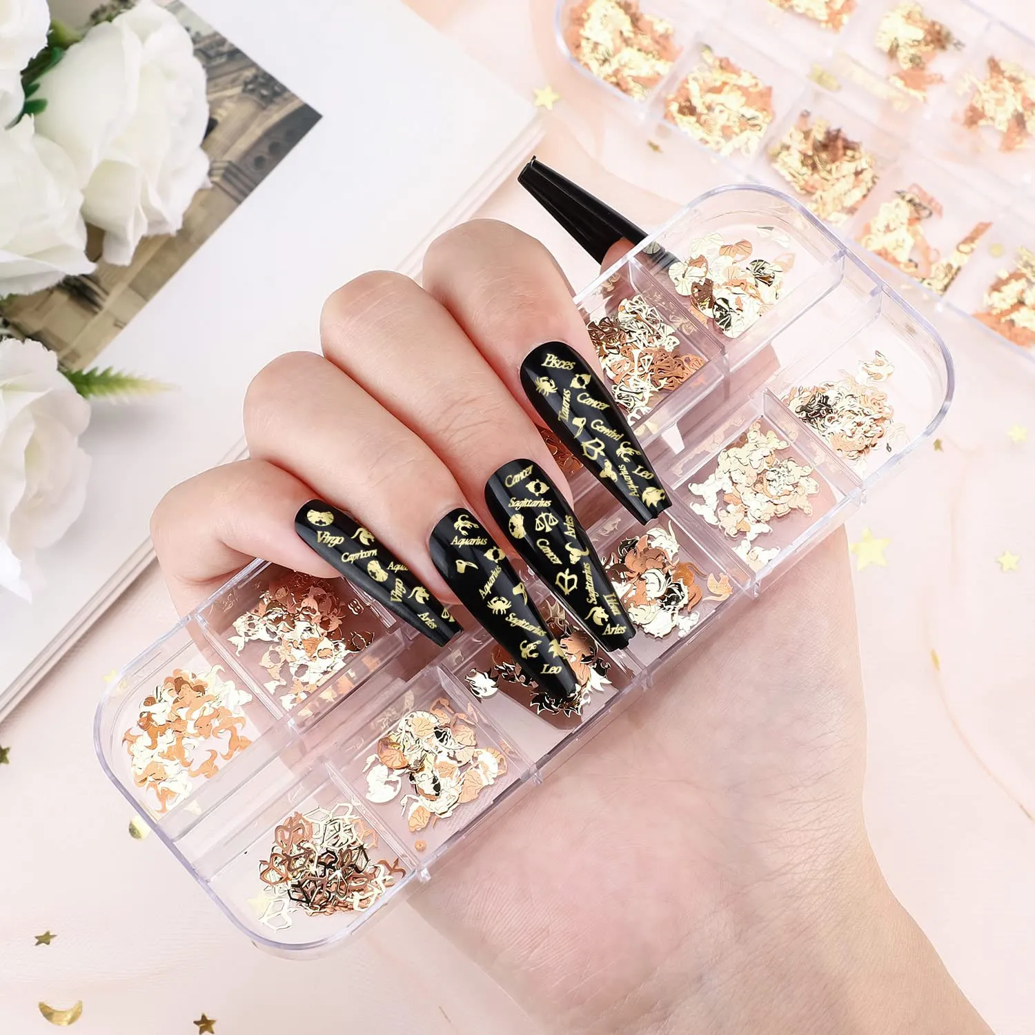 Noverlife Zodiac Nagelcharms 1200 Stück Gold Sternzeichen