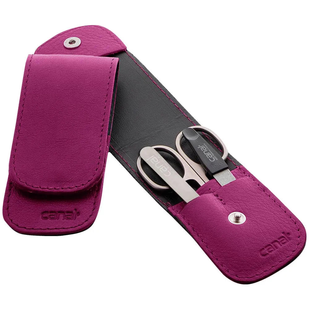 Canal Reise-Etui Maniküre-Set 3-teilig Rindsleder Druckknopf