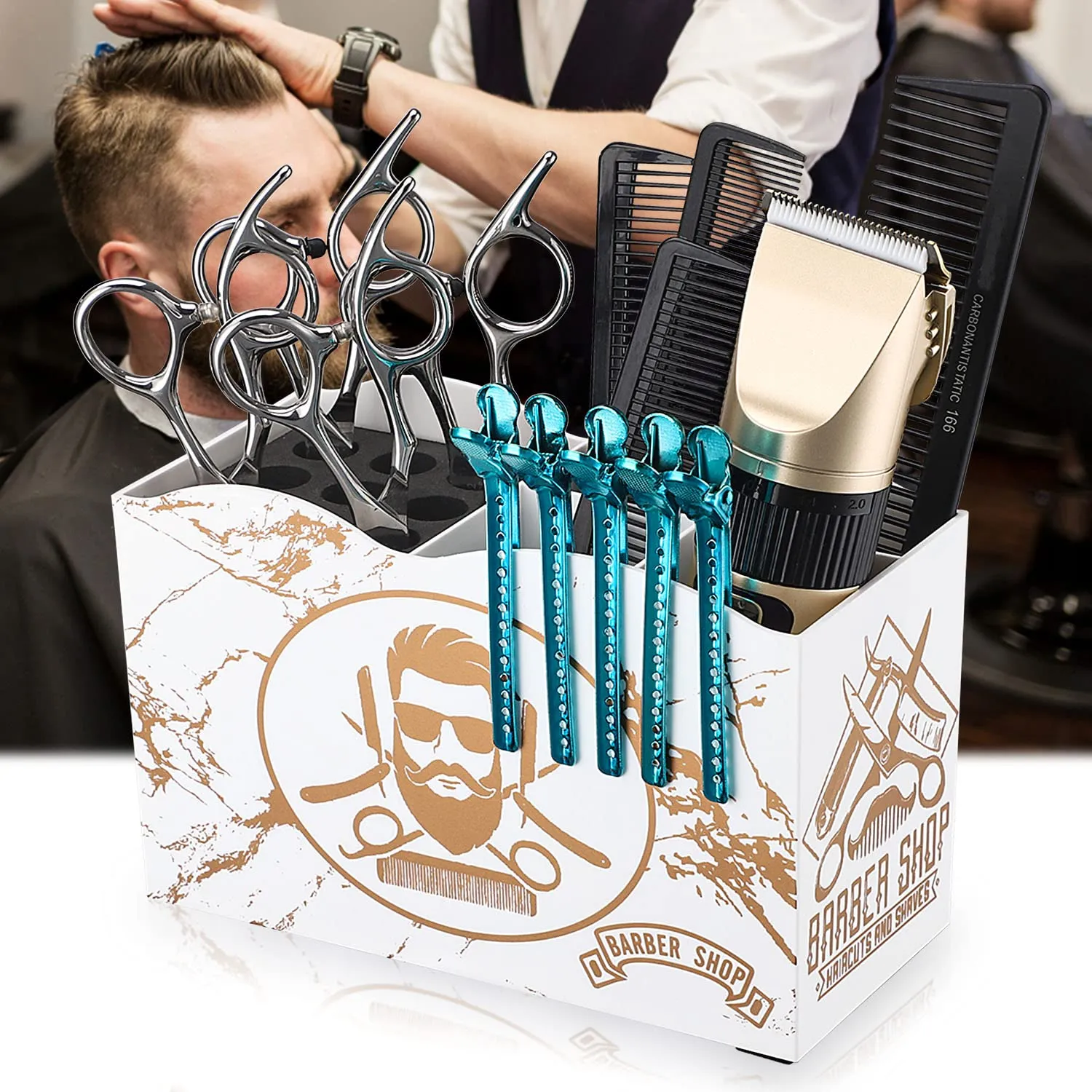 Noverlife Friseurscherenhalter weiß Box mit 5 Fächern