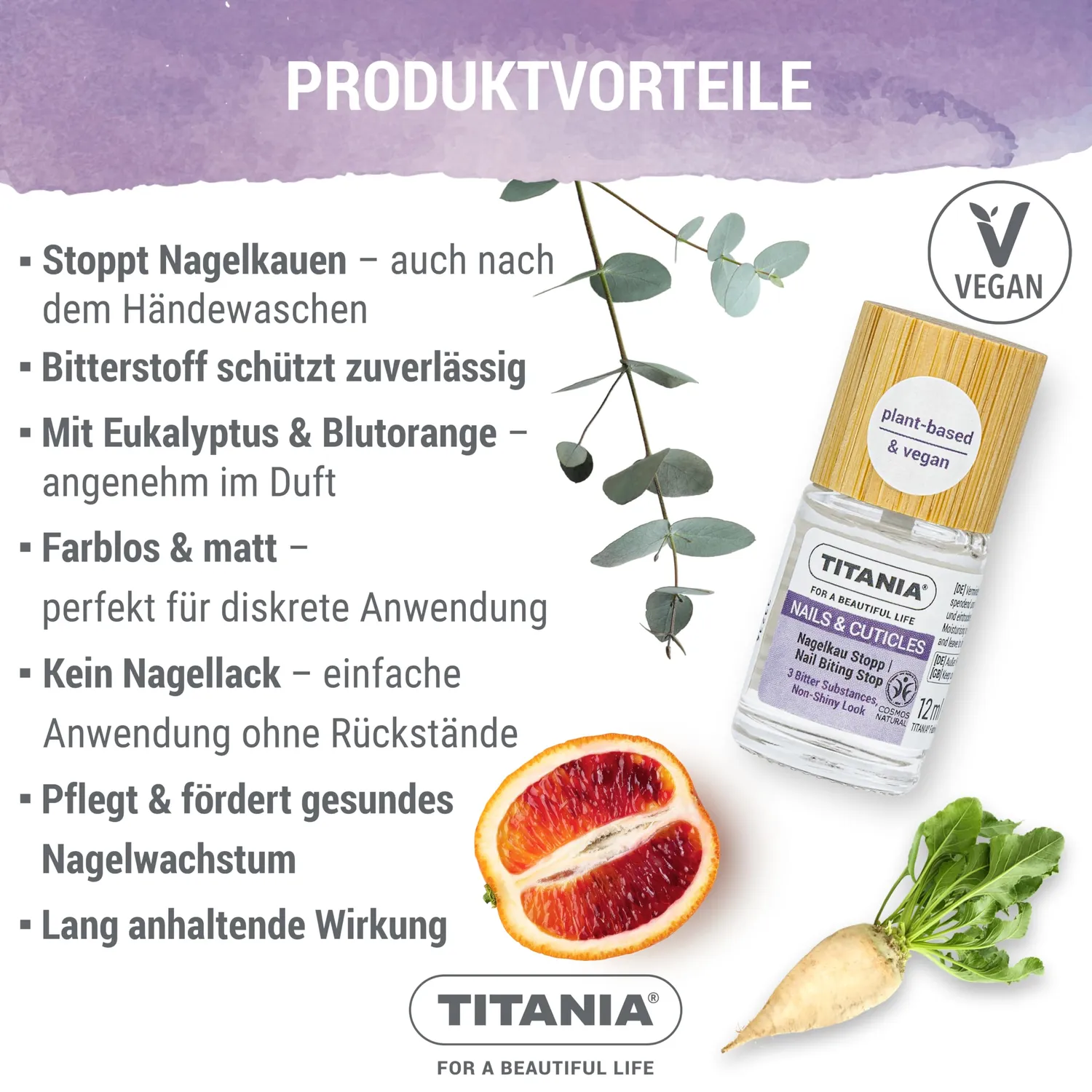 Titania Nagelkau Stopp Bitterlack 12 ml farblos vegan