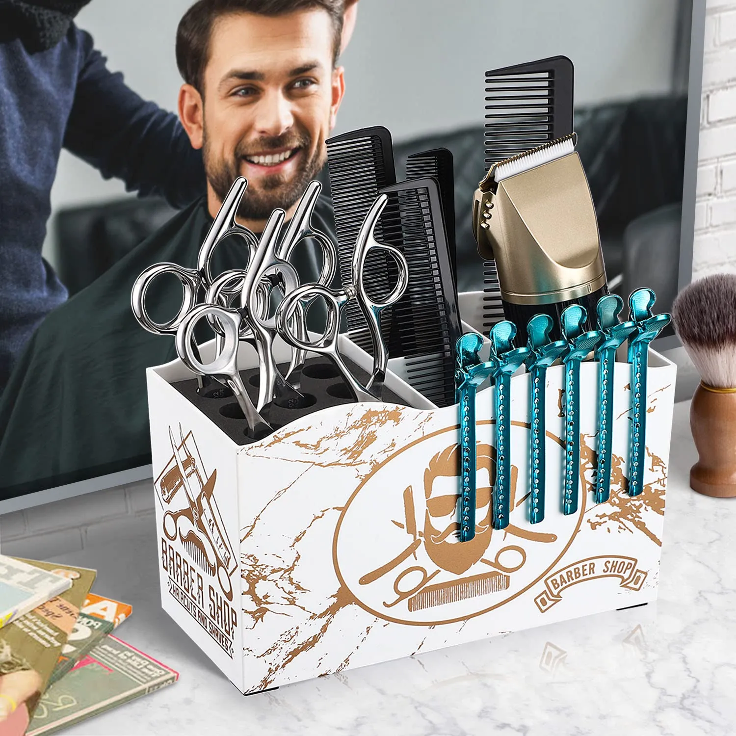 Noverlife Friseurscherenhalter weiß Box mit 5 Fächern