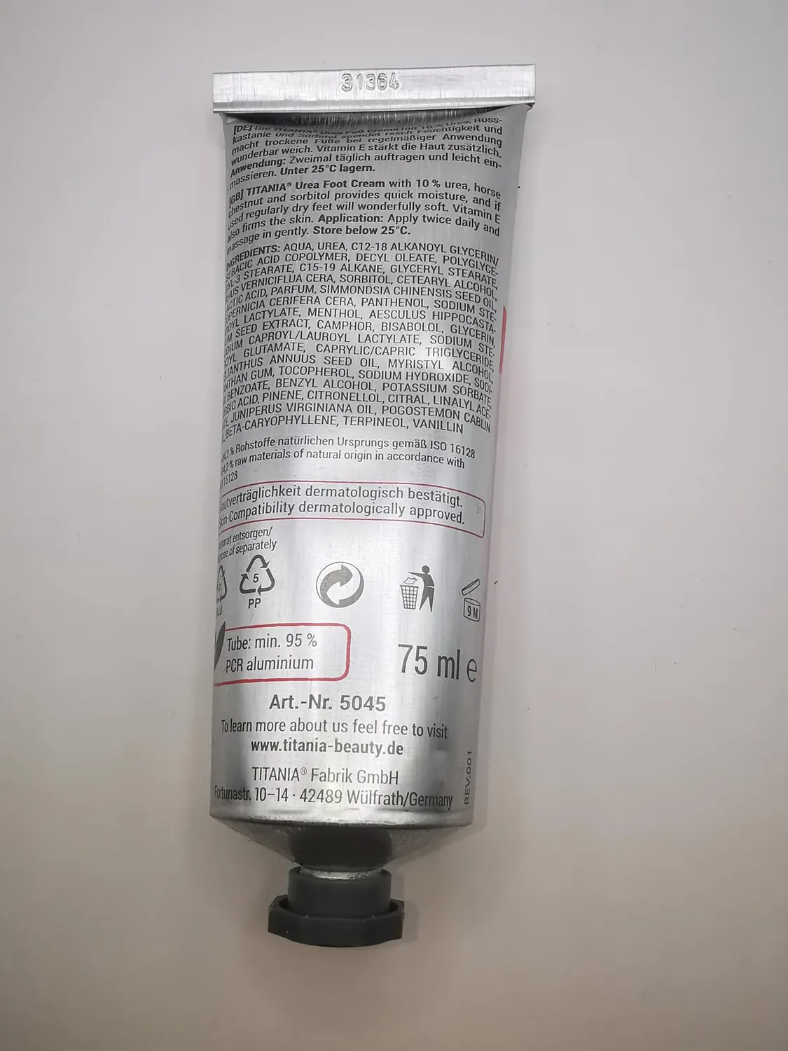 Titania Fußcreme Urea 10% 75 ml für sehr trockene Füße