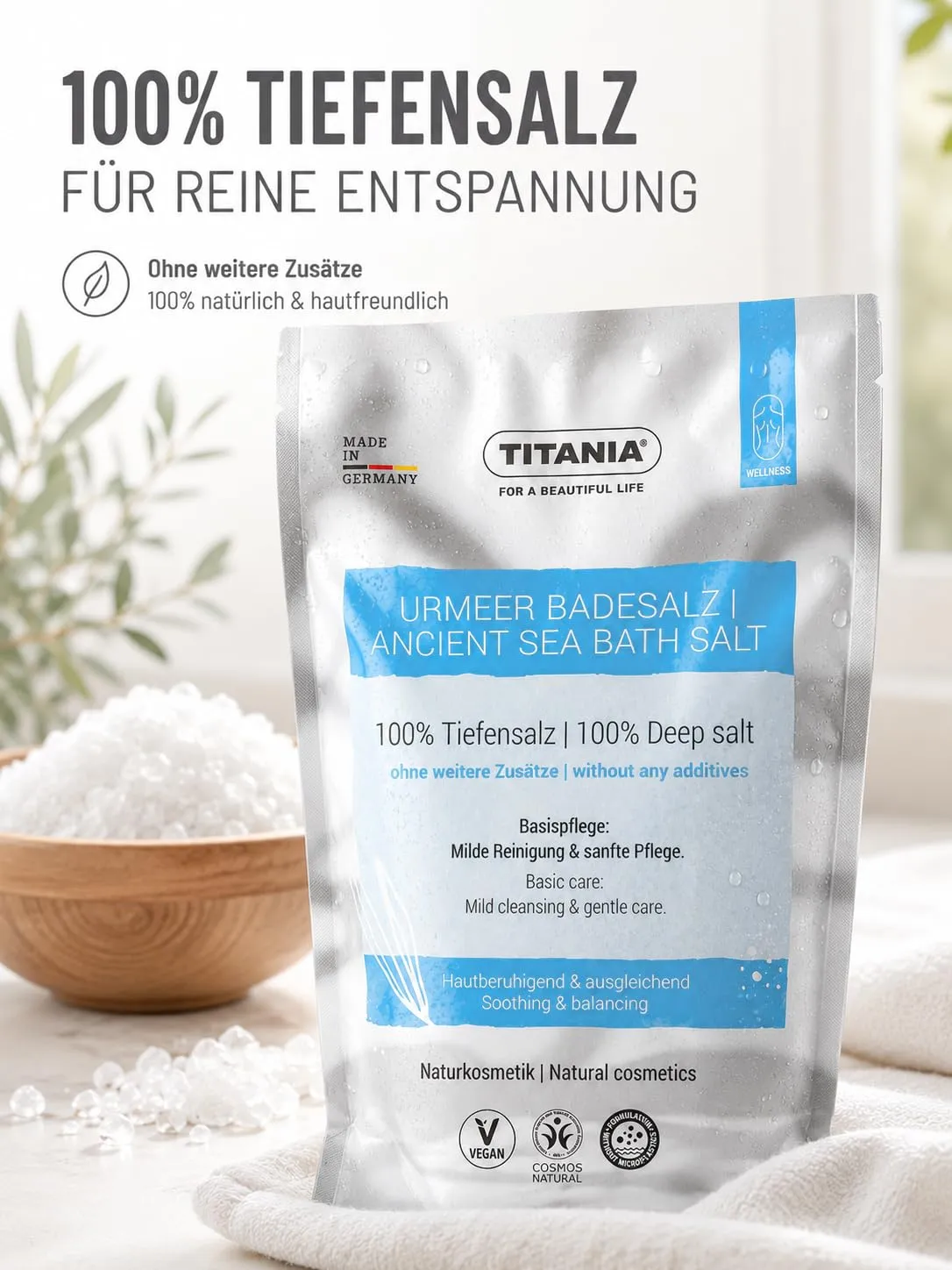 Titania Urmeer Badesalz 450 g Tiefensalz pur
