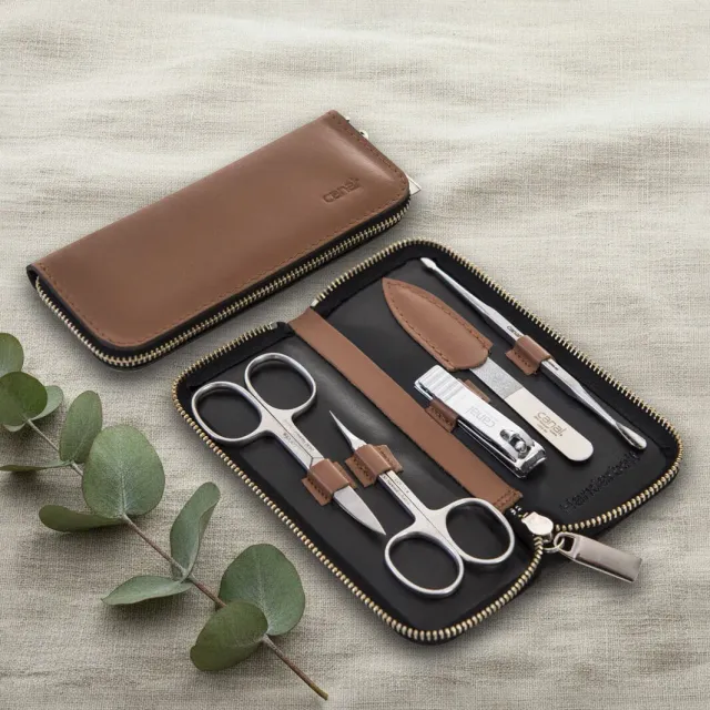 Canal 5025 Maniküre-Set Leder 5-teilig Cognac rostfrei