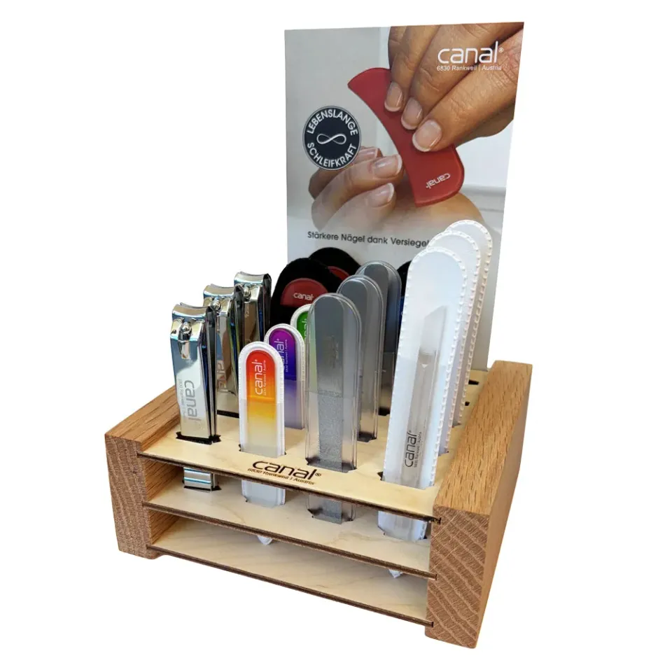 Canal Instrumente 511-02 Holz-Display bestückt 16-tlg Nagelfeilen
