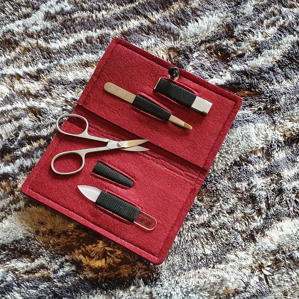 Canal Maniküre-Set Filz 4-teilig rot Edelstahl