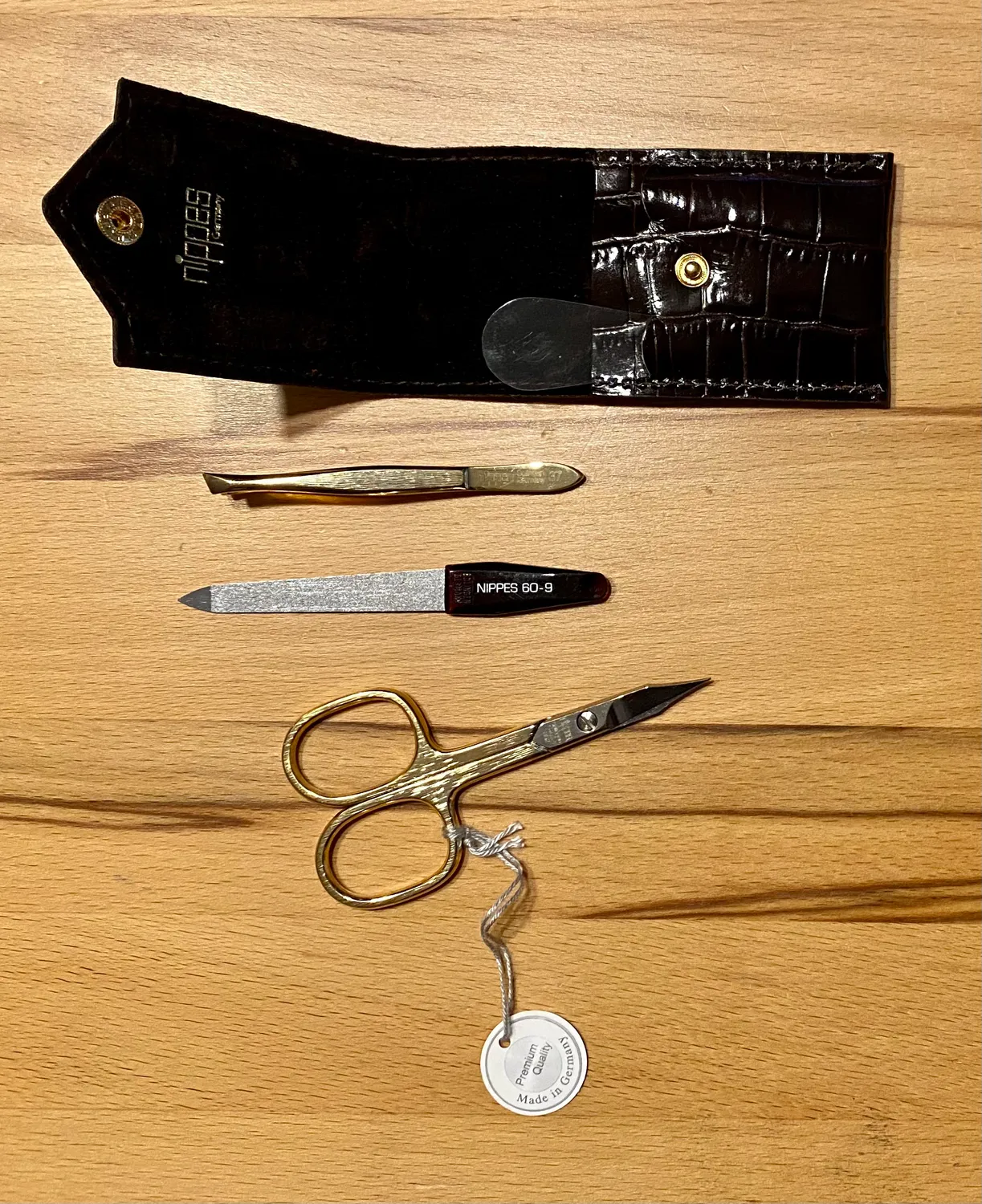 Nippes Solingen Croco Maniküre Set 3-teilig vergoldet