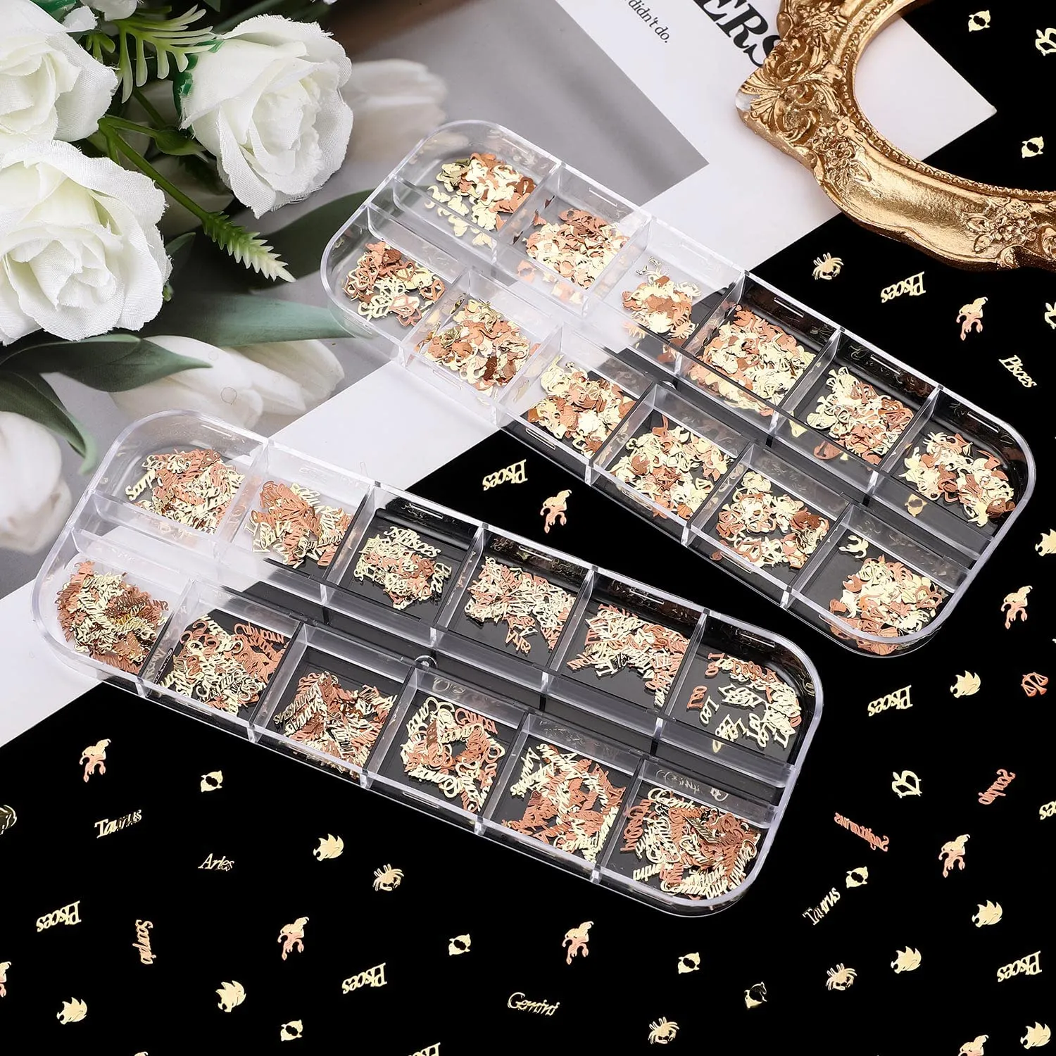 Noverlife Zodiac Nagelcharms 1200 Stück Gold Sternzeichen