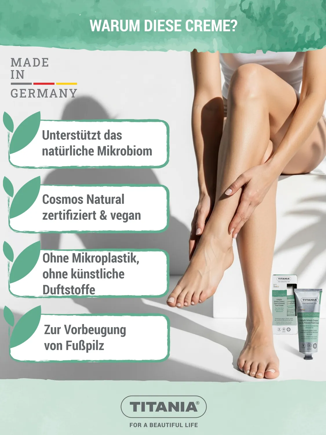 Titania Fußpilz Schutz Creme Fußcreme 75ml Teebaumöl