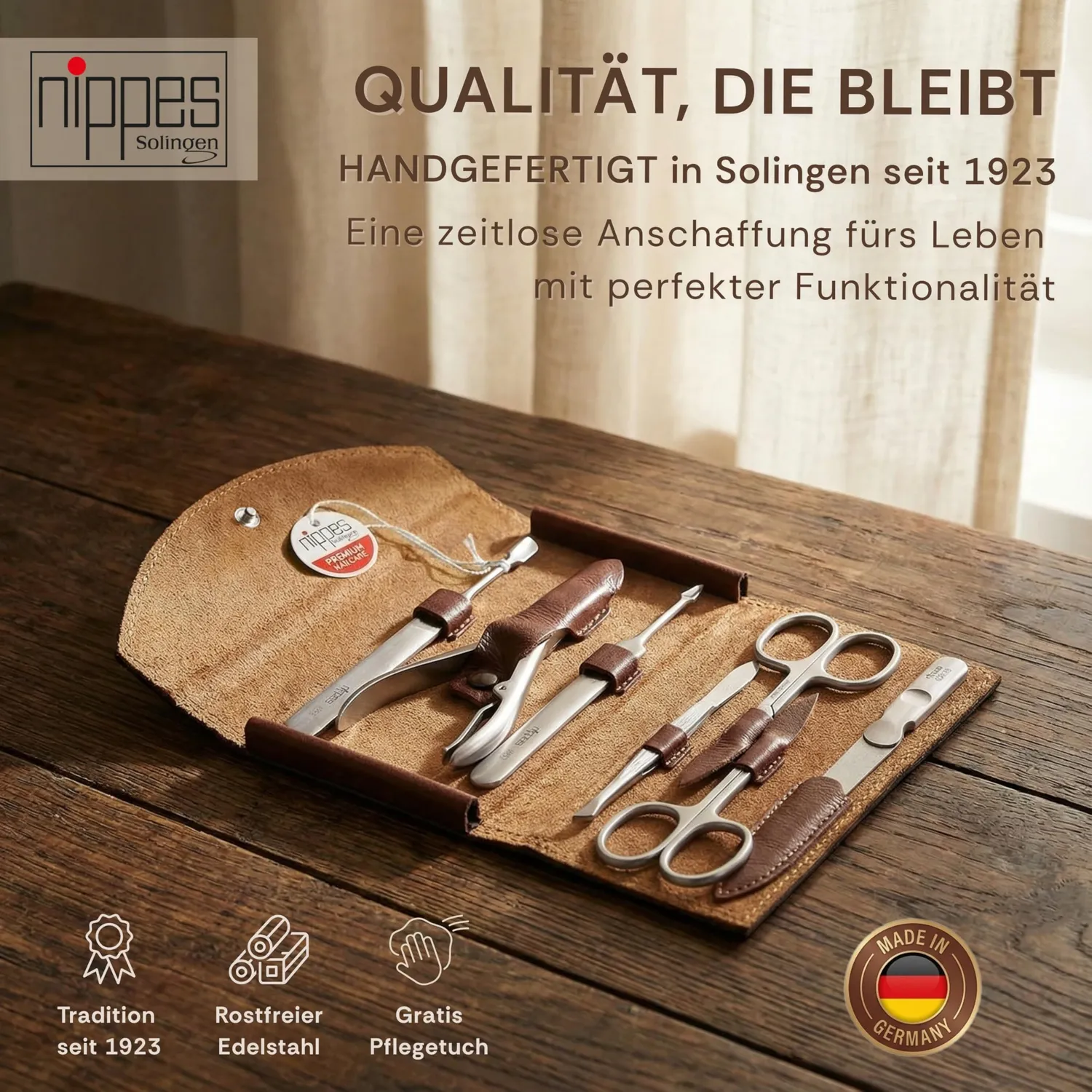 Nippes Solingen Classic Maniküre Set 7-tlg Edelstahl Rindsleder