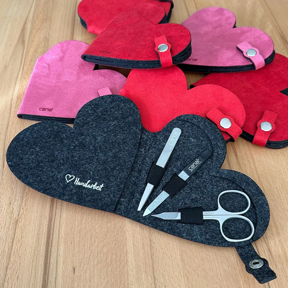 Canal Instrumente Maniküre-Set Filz 3-tlg Rosa 14 cm