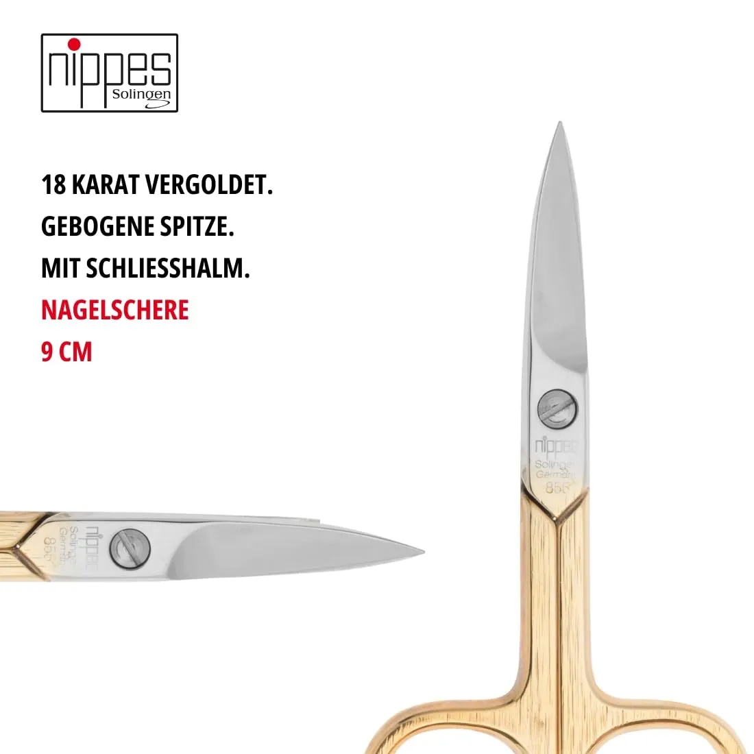 Nippes Solingen Nagelschere 9 cm vergoldet gebogen