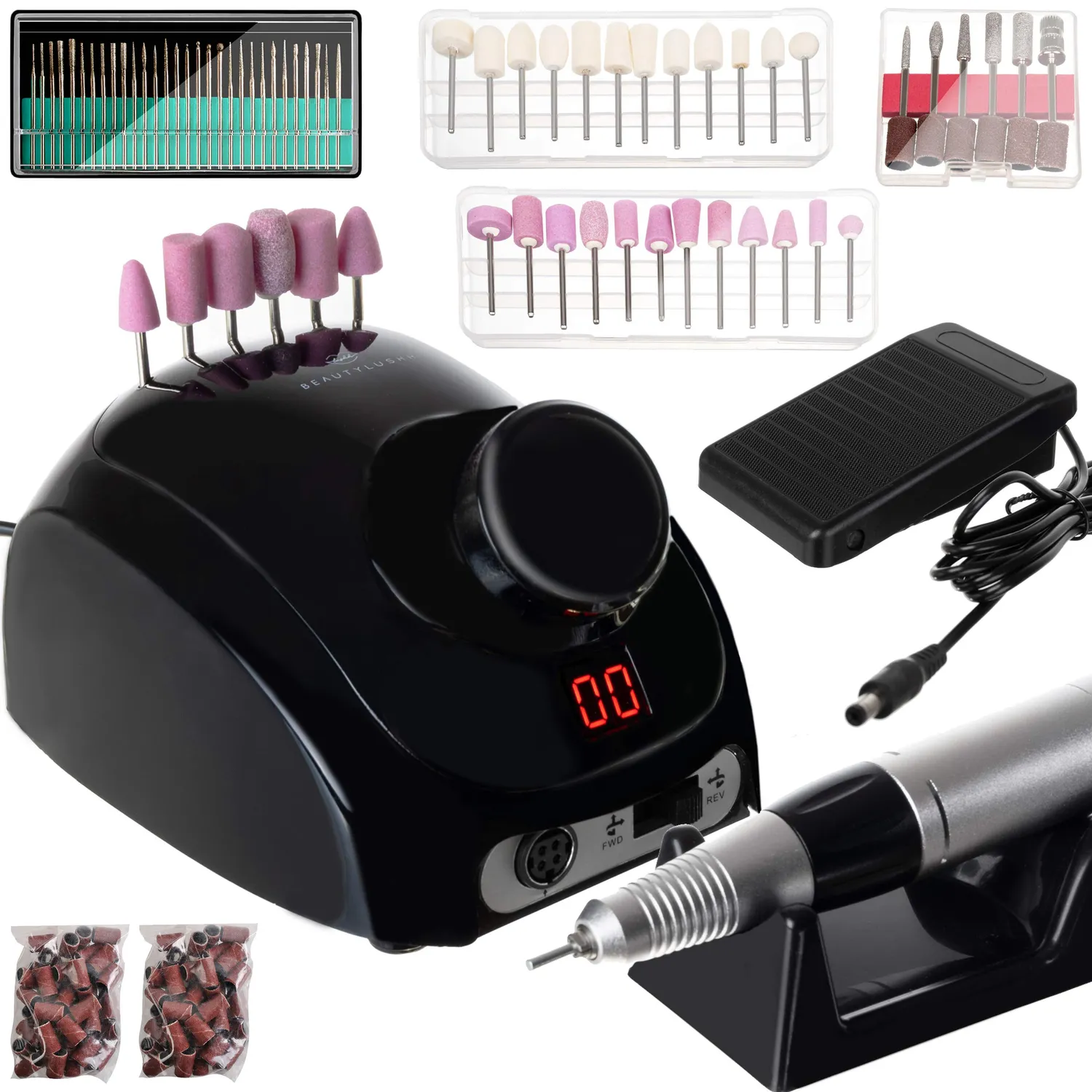Beautylushh 12349 Nagelfräser Set elektrisch schwarz LCD