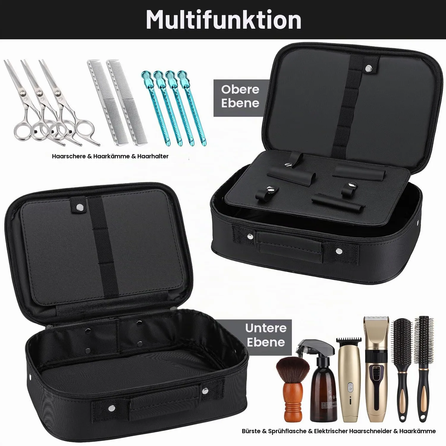 Noverlife Friseurtasche Schwarz Organizer groß