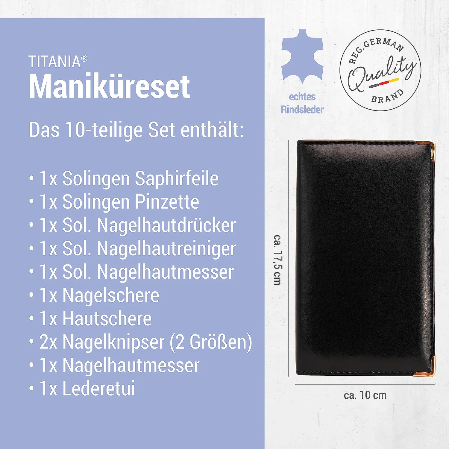 Titania Maniküre Set 10-teilig Lederetui Nägel