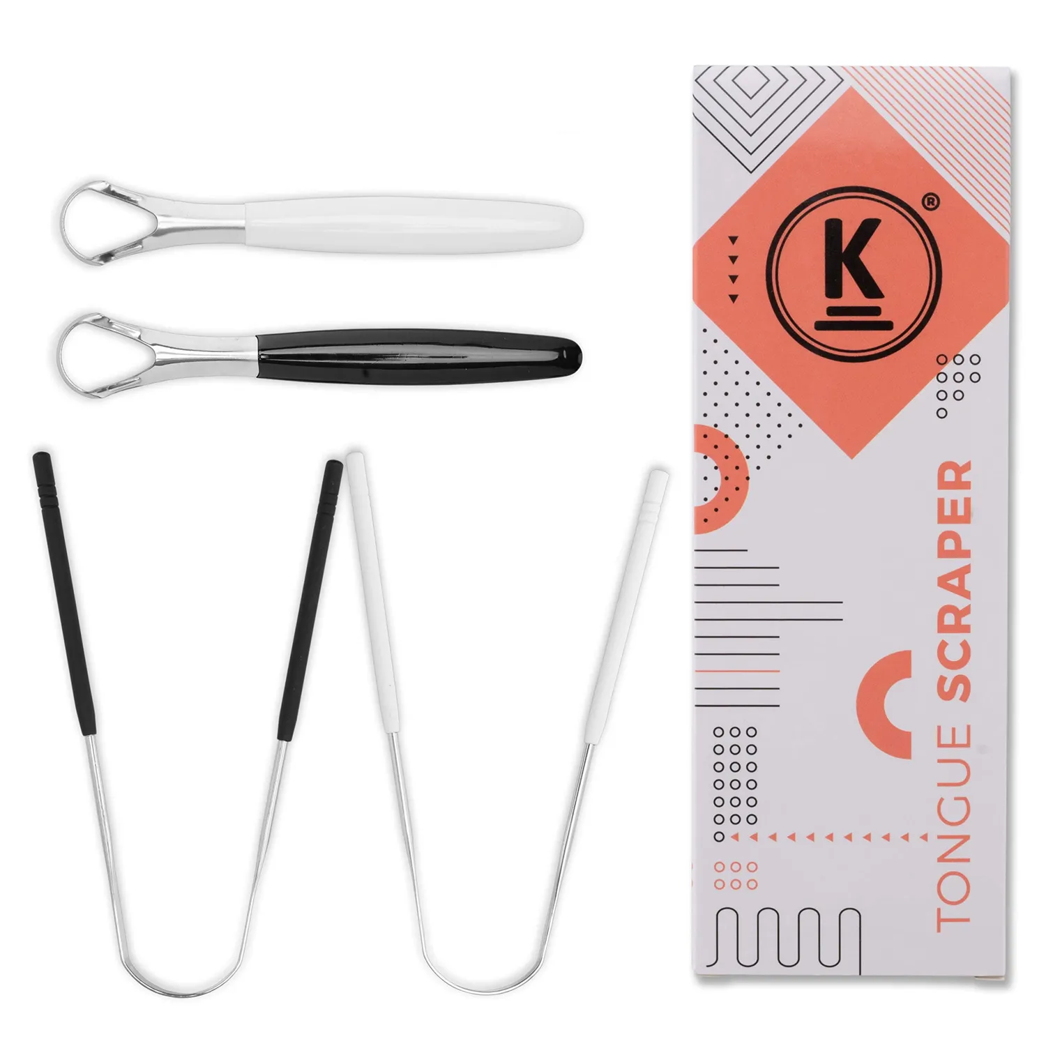 K-Pro Zungenschaber 2er Set Edelstahl Schwarz und Weiß