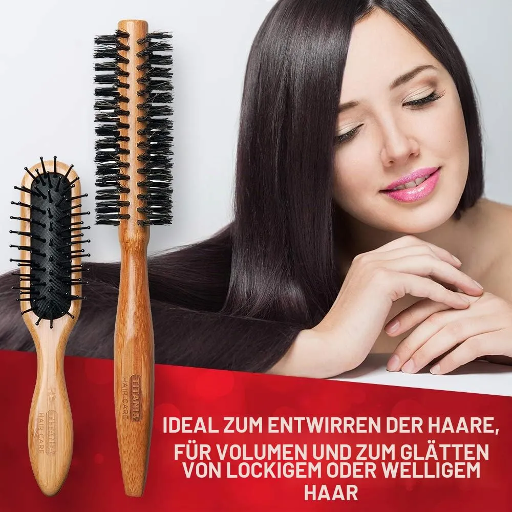 Titania Bambus Paddle Haarbürste 24 cm Holz entwirrend