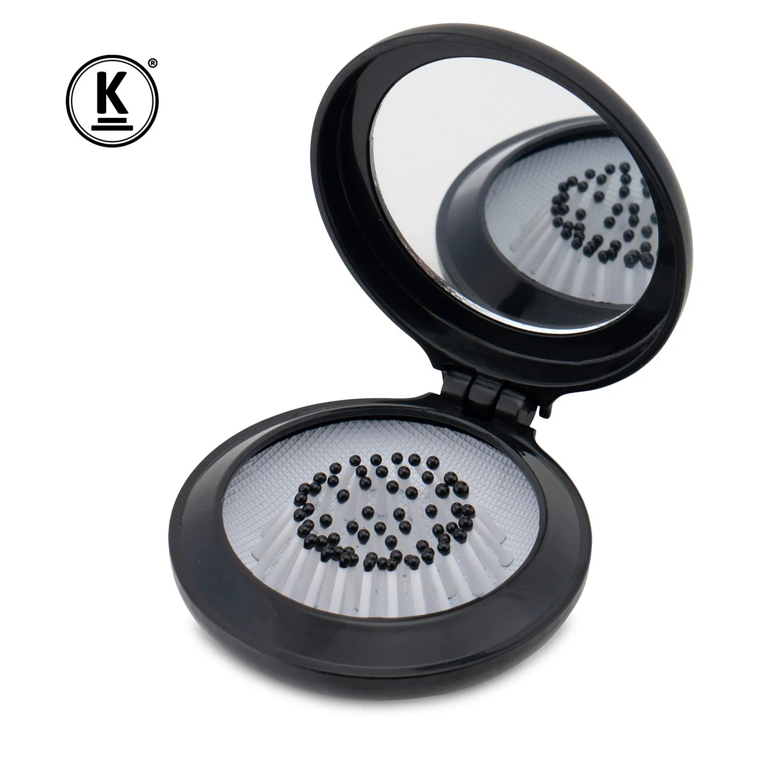 K-Pro Klappbürste mit Spiegel schwarz-weiß kompakt