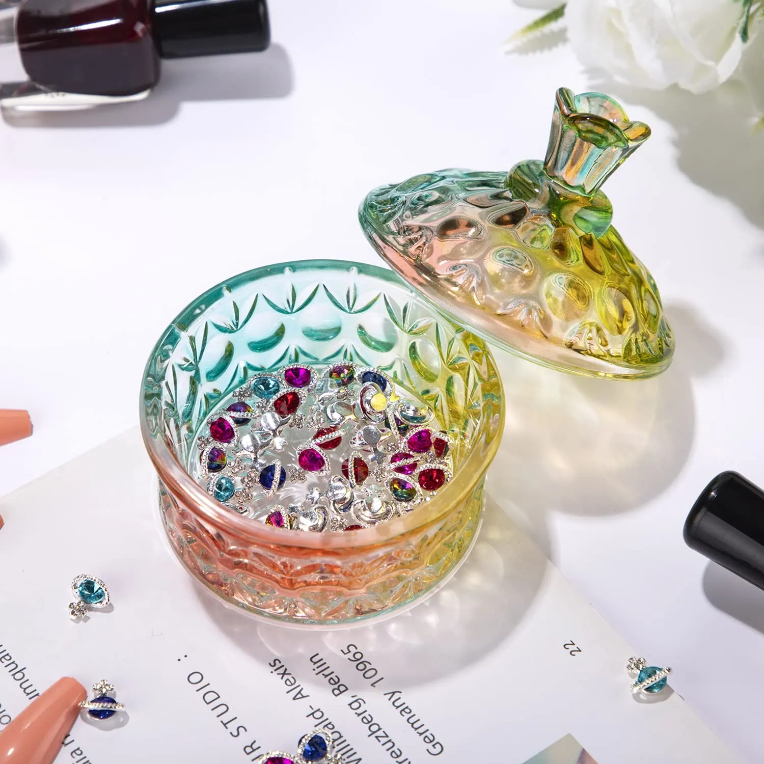 Noverlife Crystal Dappen Dish Glas Regenbogen mit Deckel