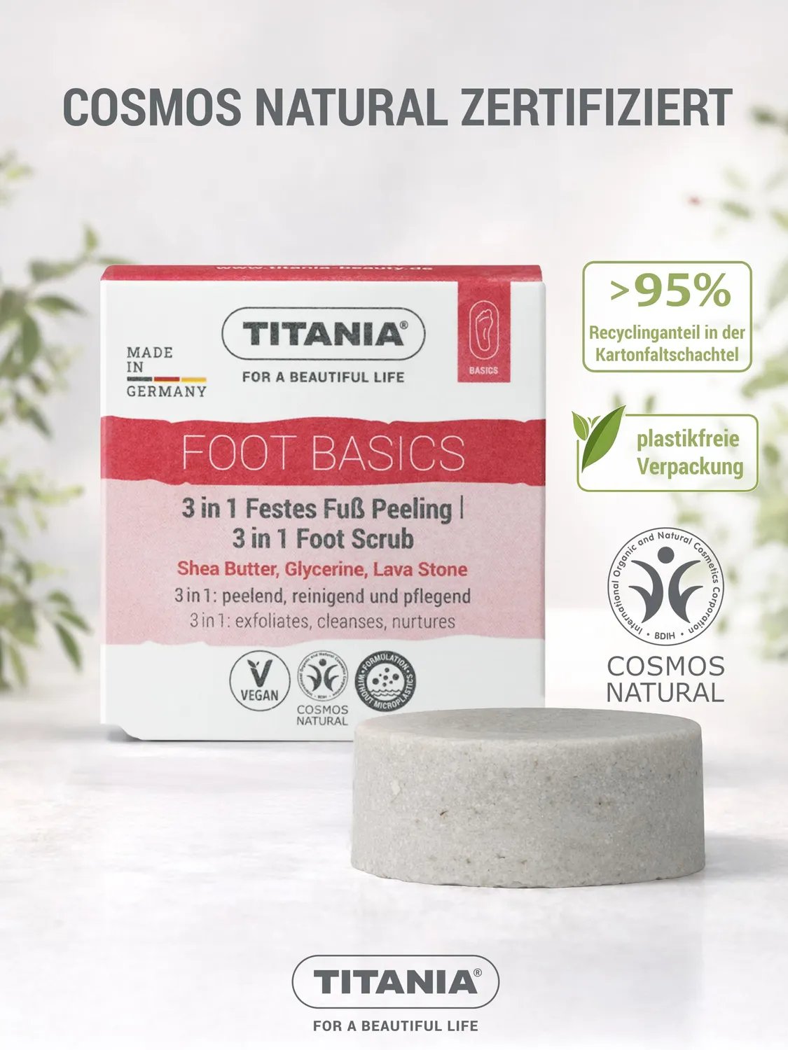Titania 3in1 Fußpeeling Seife fest Bimsstein Sheabutter