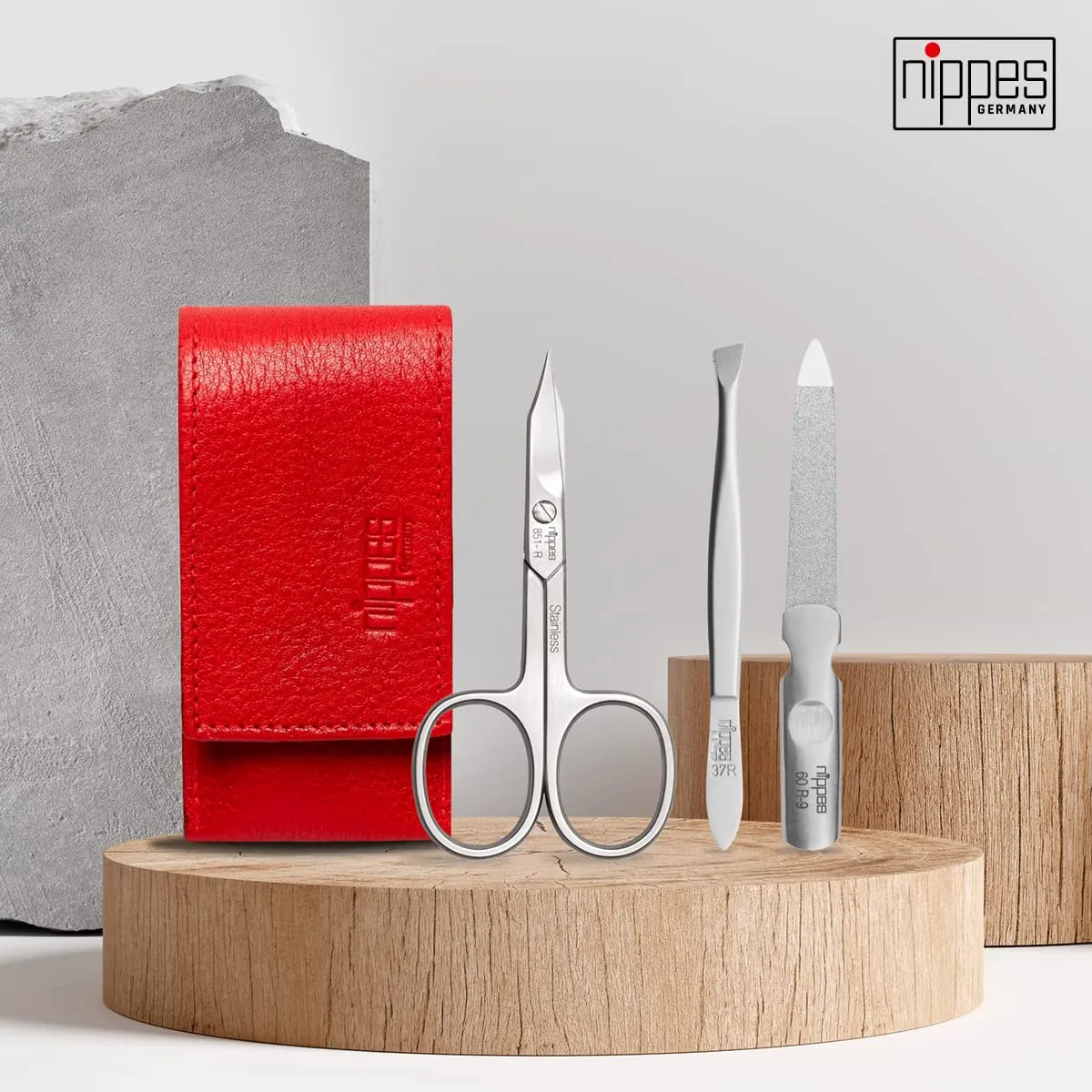 Nippes Premium Wild Red Maniküre Set 3-teilig Rindleder rot