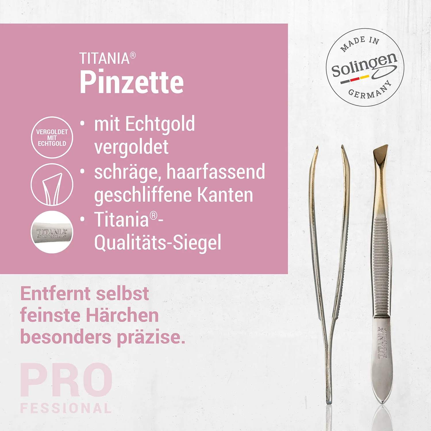 Titania Face Pinzette 8 cm vergoldet Silver Gold schräg