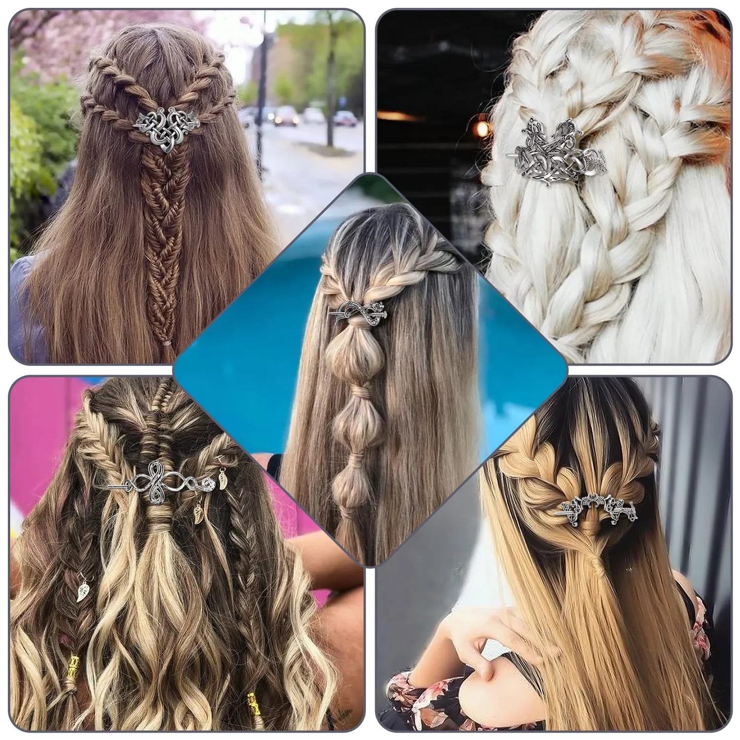 Noverlife Keltische Haarnadeln Haarspangen silber 5er Set