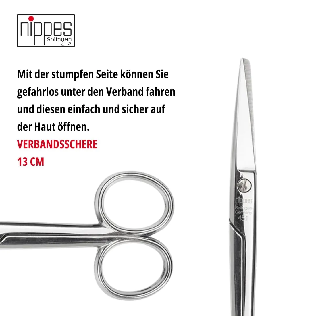 Nippes Solingen Verbandschere 13 cm Edelstahl gerade Spitze