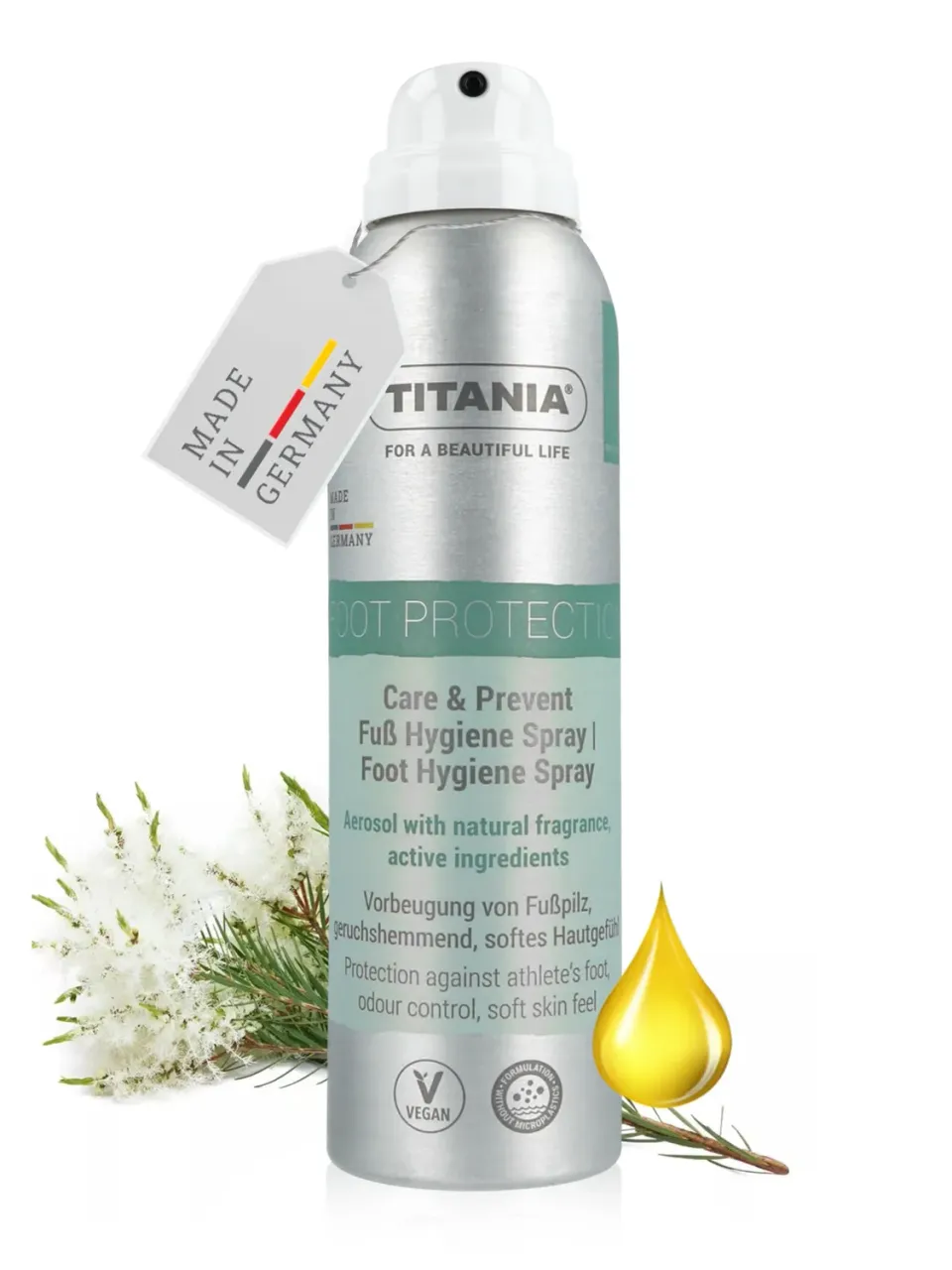 Titania Fußspray 150 ml Teebaumöl vegan mikroplastikfrei