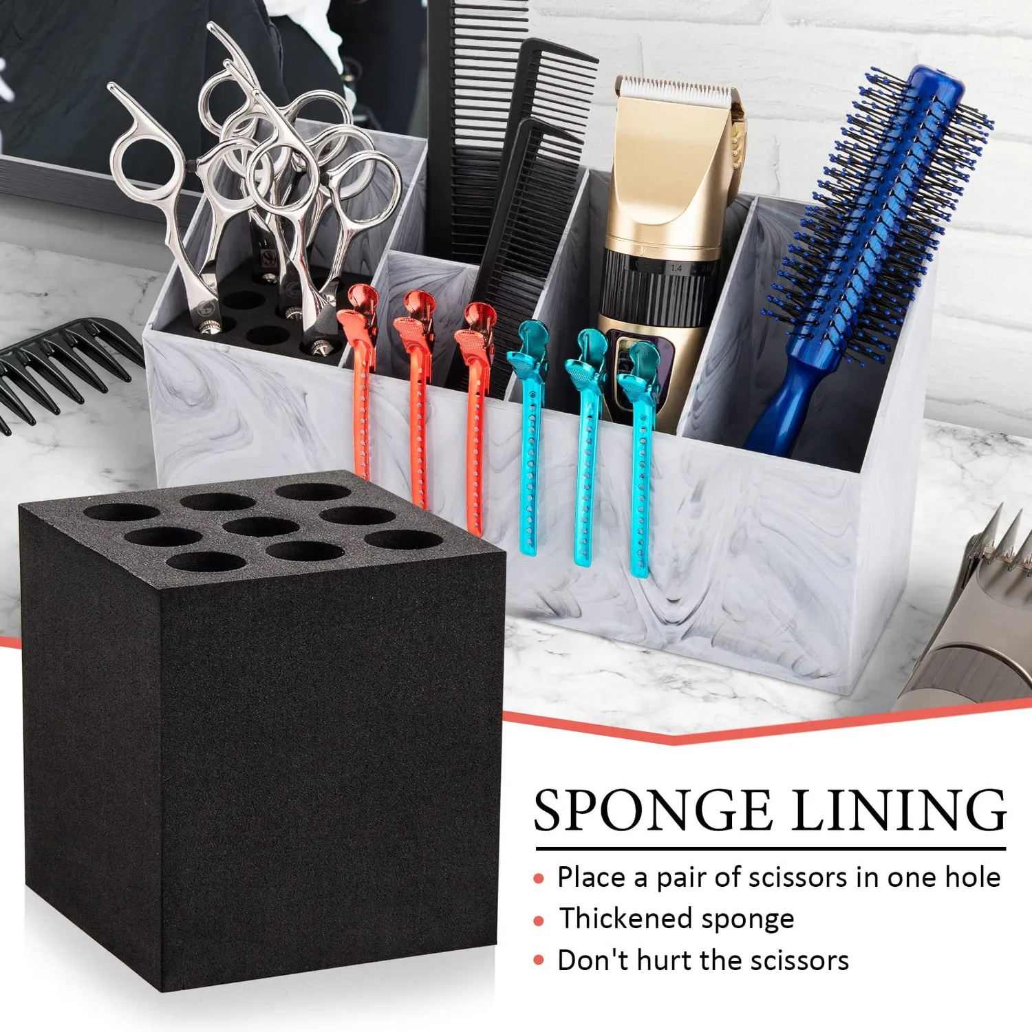 Noverlife Scherenhalter groß Marmormuster Salon Organizer