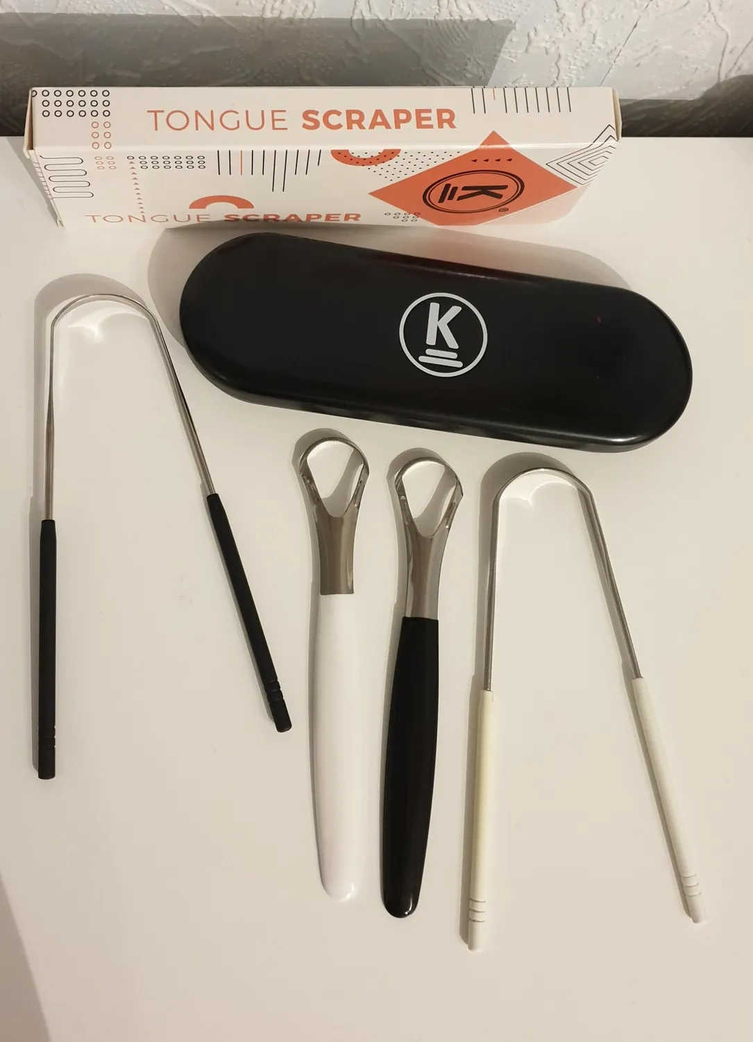 K-Pro Zungenschaber 2er Set Edelstahl Schwarz und Weiß
