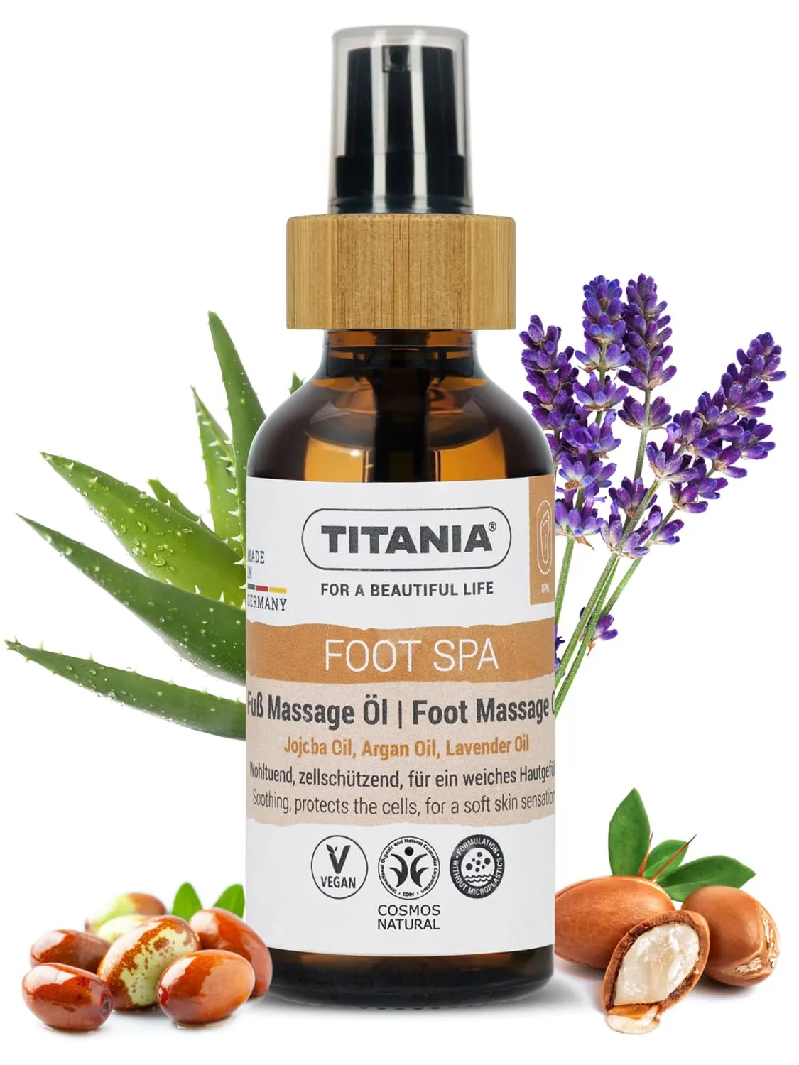 Titania Fuß Massage Öl 58 ml vegan Jojoba Argan