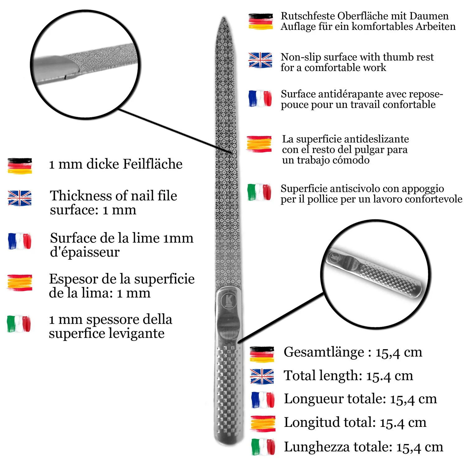 K-Pro Edelstahl Nagelfeile 15,4 cm Maniküre Pediküre