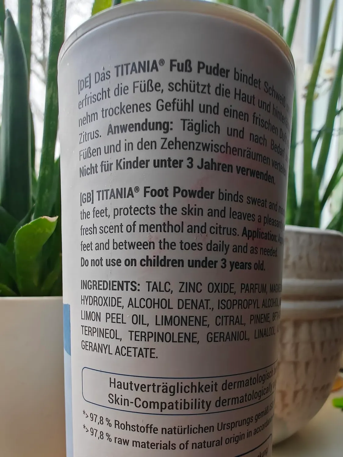 Titania Fußpuder Zinkoxid Menthol Zitrusduft 100 g