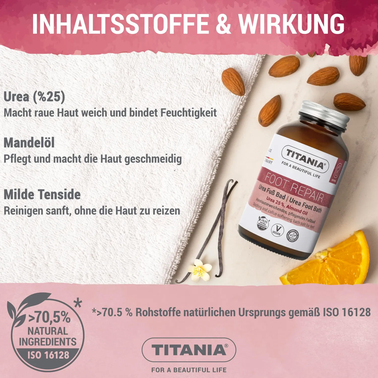 Titania Urea Fußbadesalz 25% 270 g Glas Mandelöl