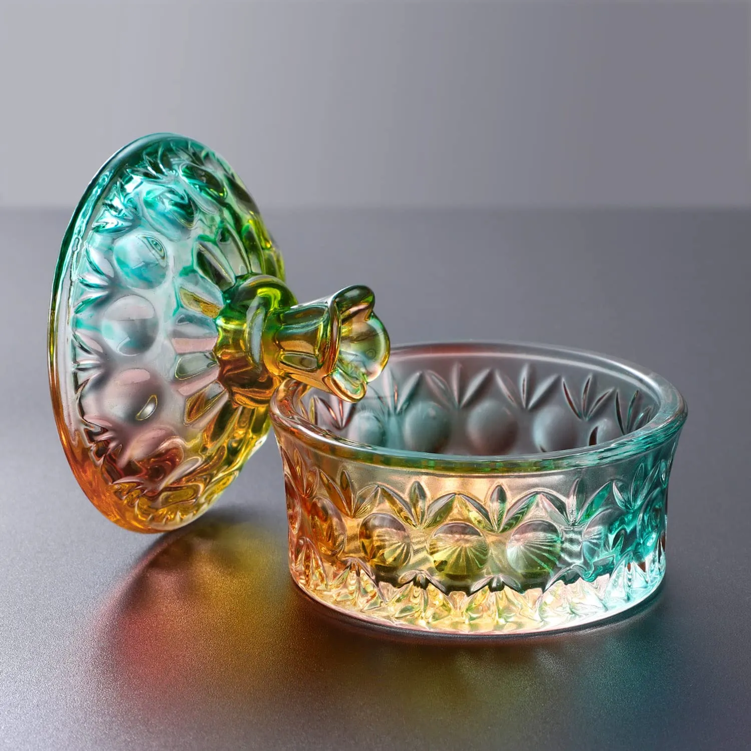 Noverlife Crystal Dappen Dish Glas Regenbogen mit Deckel