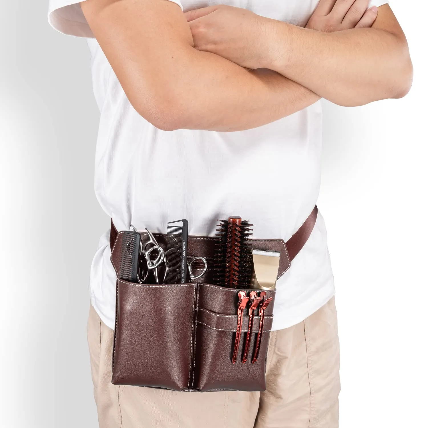 Noverlife Scherentasche PU-Leder Braun mit Gürtel 6 Taschen