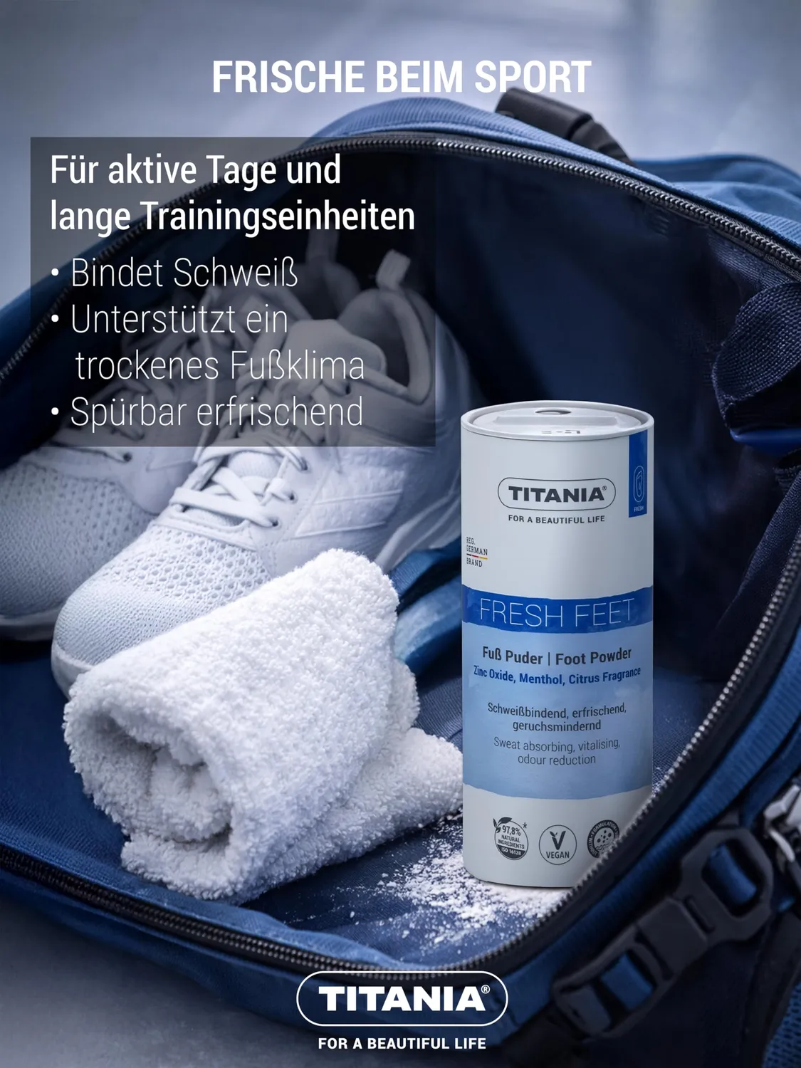 Titania Fußpuder Zinkoxid Menthol Zitrusduft 100 g
