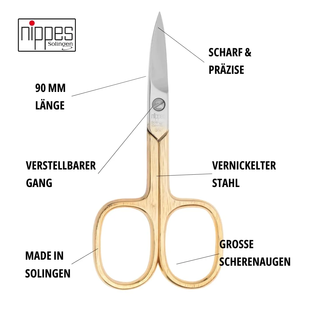 Nippes Solingen Nagelschere 9 cm vergoldet gebogen
