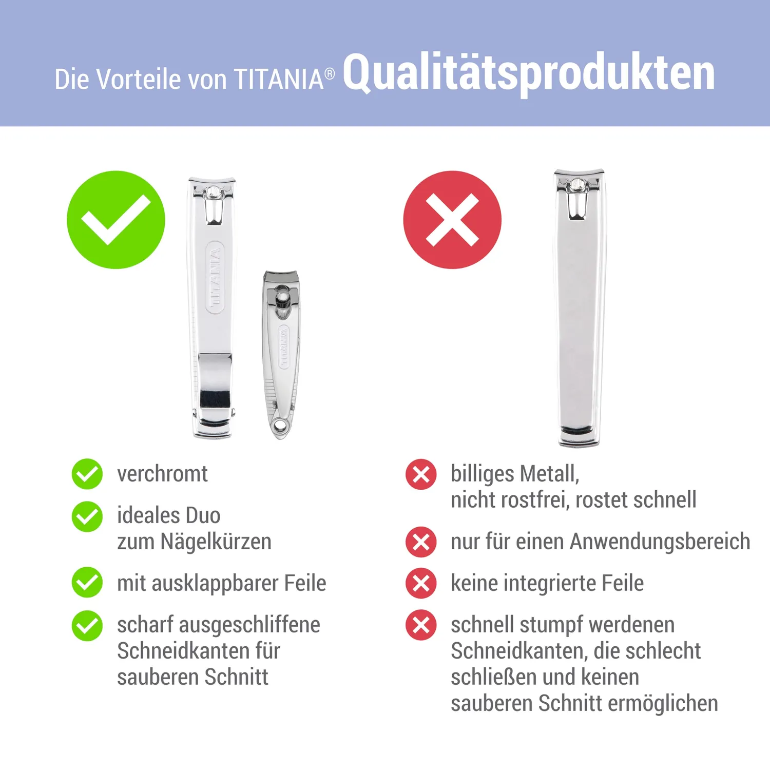 Titania Nagelknipser Set 2-teilig mit Feile silber