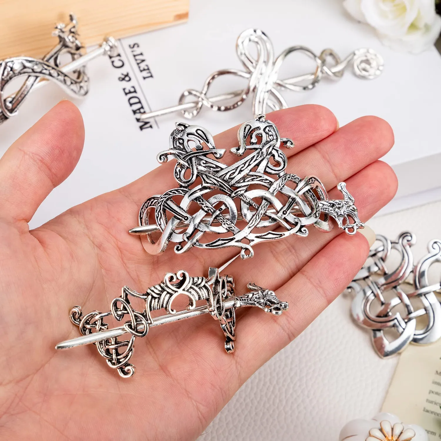 Noverlife Keltische Haarnadeln Haarspangen silber 5er Set