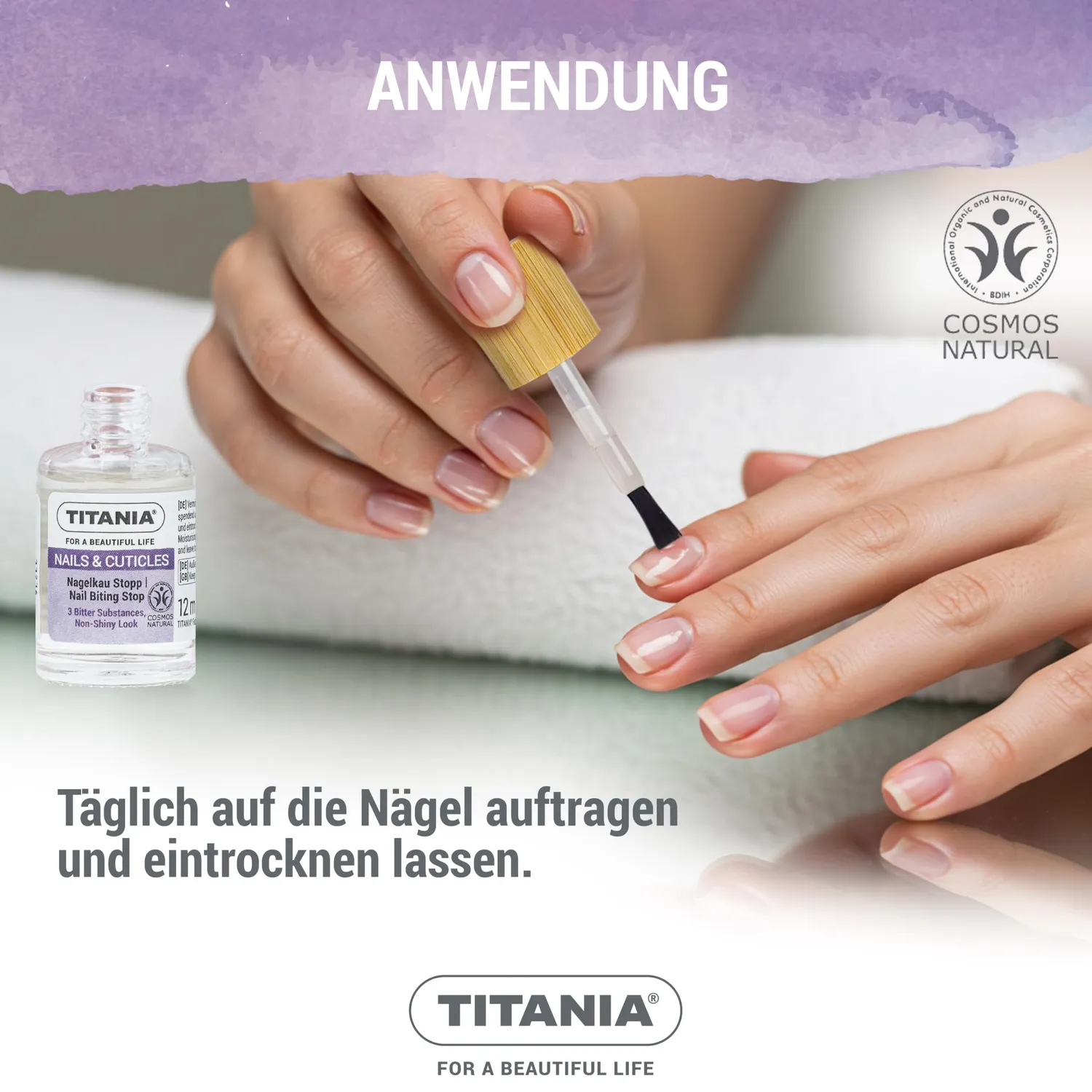 Titania Nagelkau Stopp Bitterlack 12 ml farblos vegan