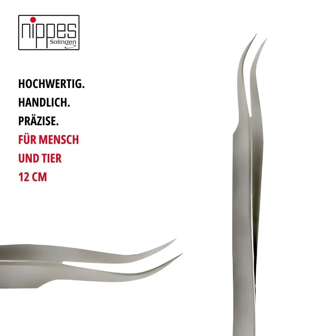 Nippes Solingen Zeckenpinzette Edelstahl spitz gebogen