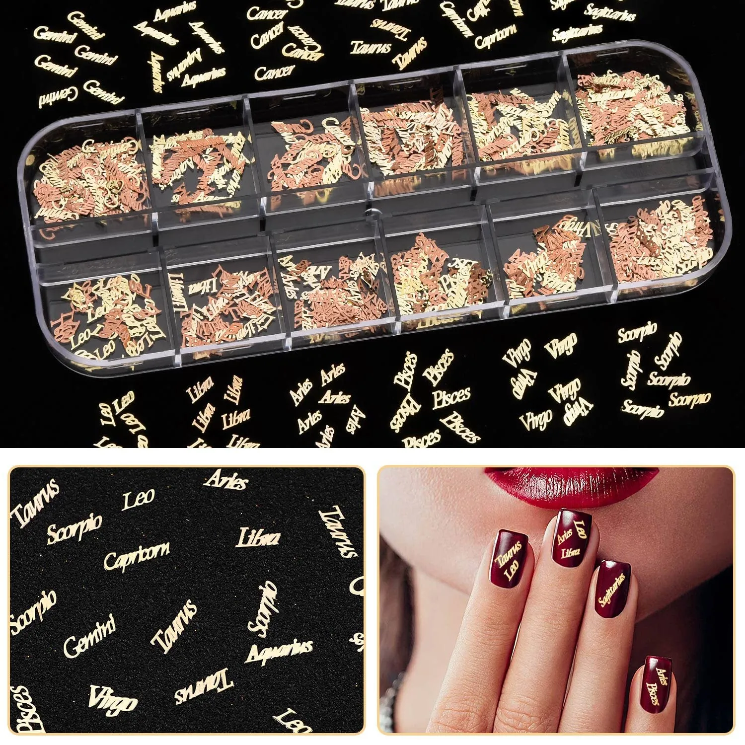 Noverlife Zodiac Nagelcharms 1200 Stück Gold Sternzeichen